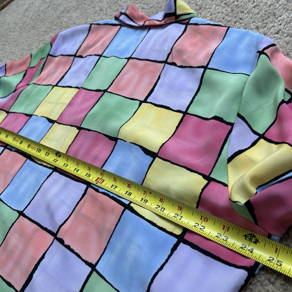 Notations Woman Color Block Shirt 1X – Retro Geometric Print Button Up Blouse - Picture 5 of 9